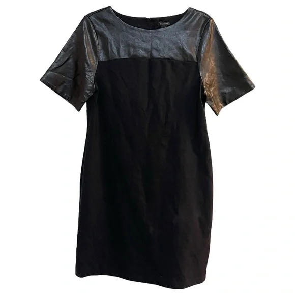 Ann Taylor | Dresses | Ann Taylor Dress Black Ponte Knitfaux Leather Short  Sleeve Size 8 | Poshmark